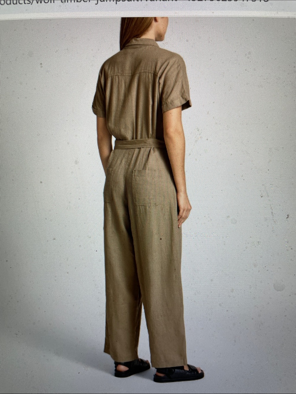 Ichi linen Women’s Short Sleeve Button-Front Jumpsuit in sand/nwt - Picture 2 of 7